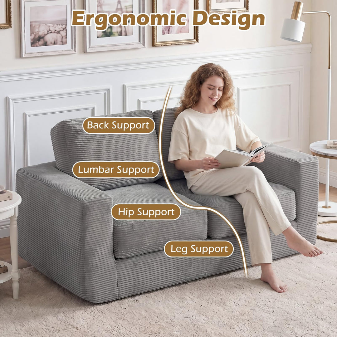 Giantex 2-Seater Floor Couch with Removable Corduroy Cover