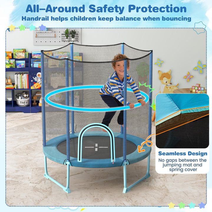 Giantex 60" Trampoline for Kids, 5 Ft Toddler Trampoline with Net, 85" Height Mini Trampoline with Detachable Ring and Horizontal Bar