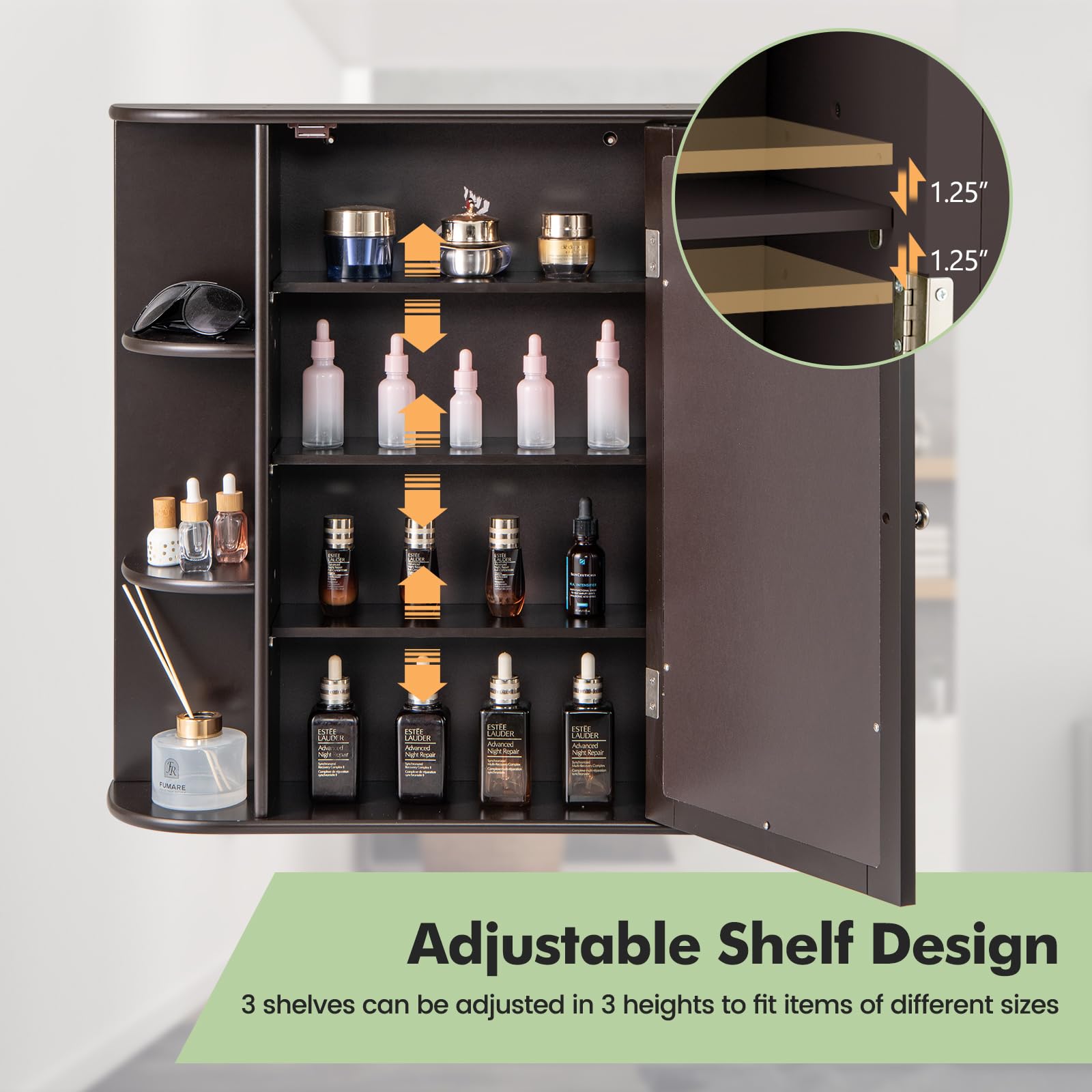 Giantex Medicine Cabinet, Mirror Bathroom Cabinet with Single Door, 3 Adjustable Shelves, Storage Cabinet for Hallway, Living Room