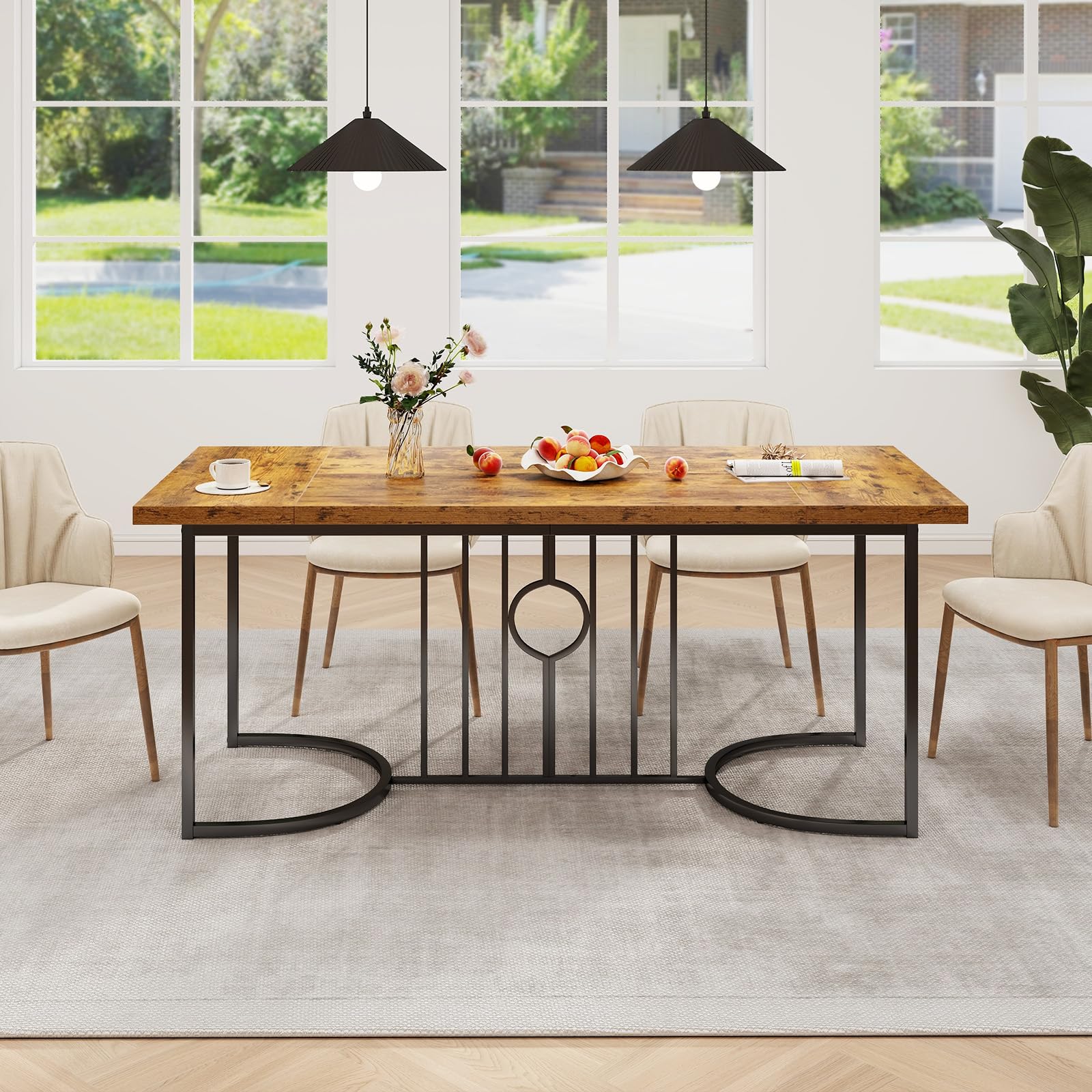 Giantex 71 Inch Large Dining Table for 6-8 People, Farmhouse Rectangular Kitchen Table with Metal Frame