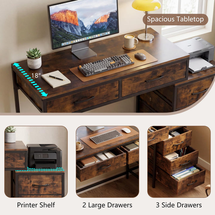 Giantex Reversible Computer Desk with 5 Drawers