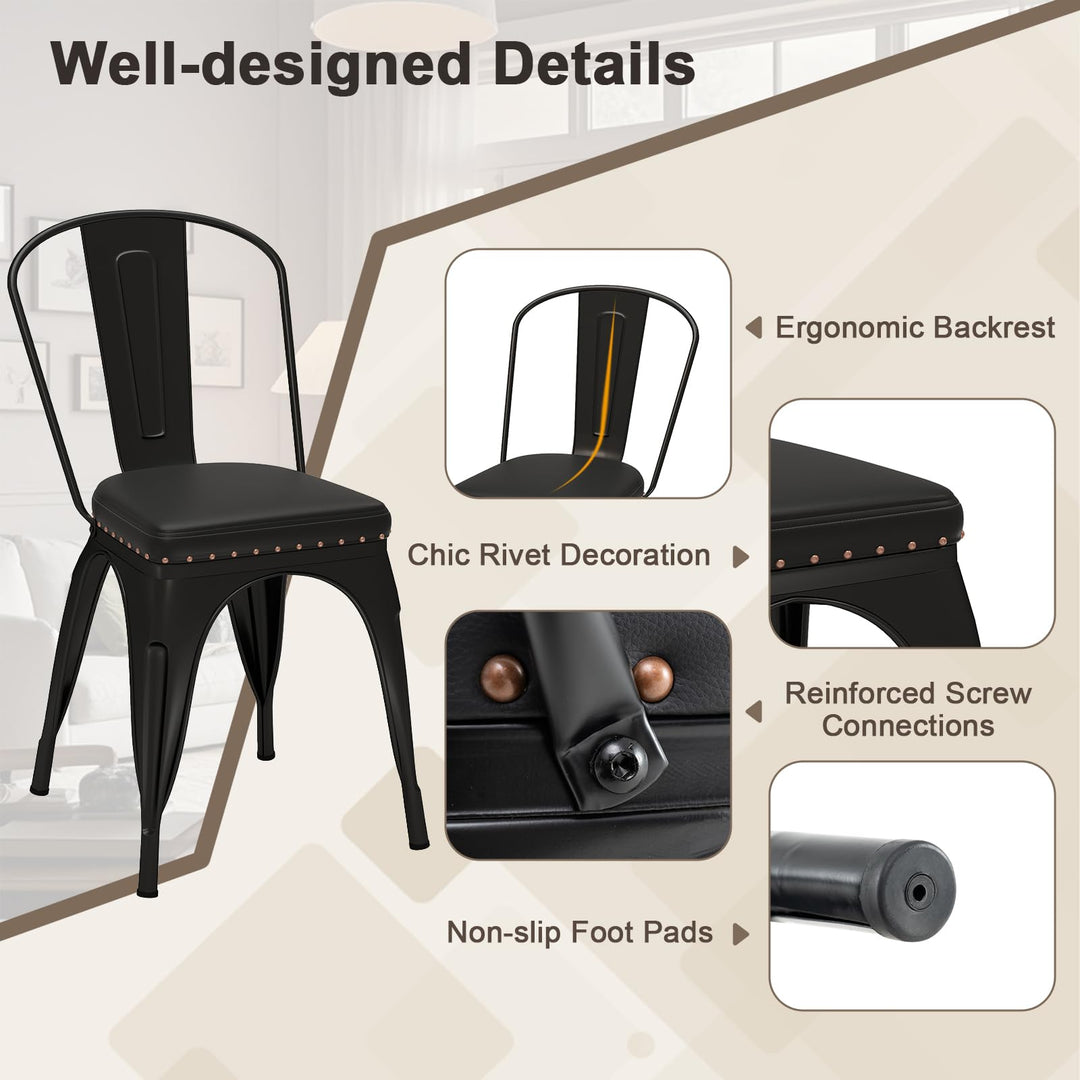 Giantex Metal Dining Chairs Set of 4 with Detachable Backrest & PU Leather Padded Seat