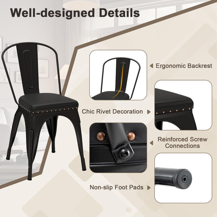 Giantex Metal Dining Chairs Set of 4 with Detachable Backrest & PU Leather Padded Seat