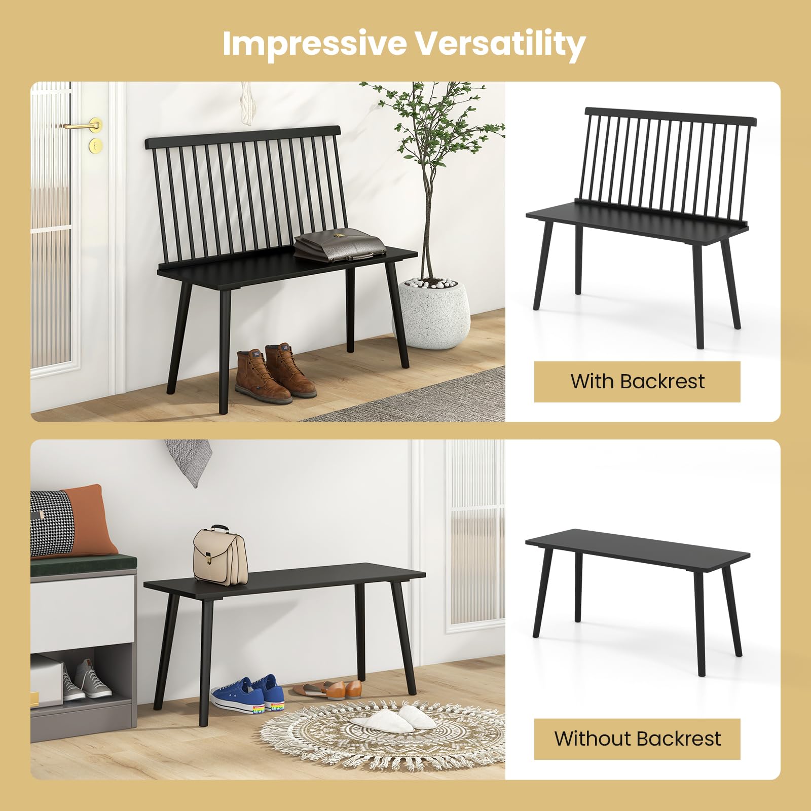 Giantex Entryway Bench for 2, Windsor Bench with Spindle Back & Anti-Slip Foot Pads