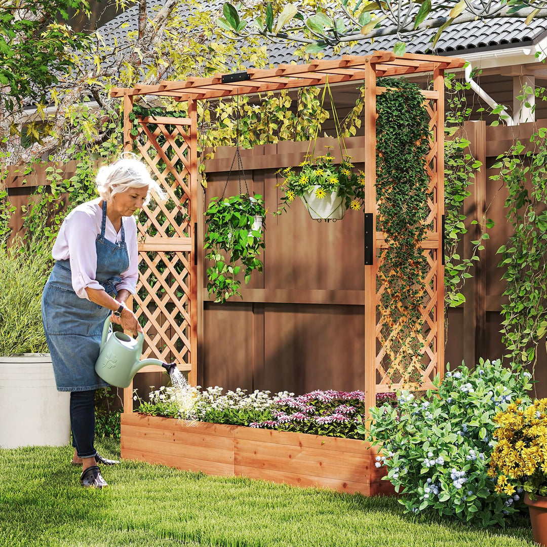 Giantex Raised Garden Bed with Trellis and Hanging Roof