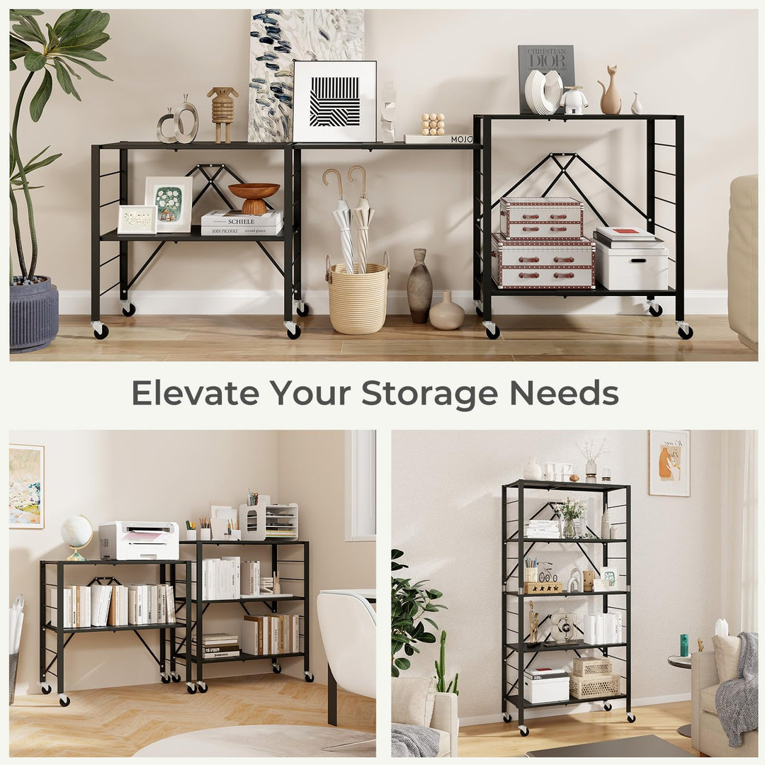 Giantex 5-Tier Foldable Storage Shelf with Wheels Set of 1/2, Collapsible Shelving Unit with Adjustable Shelves