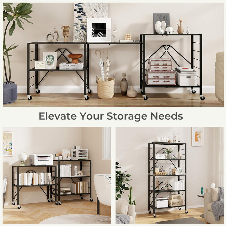 Giantex 5-Tier Foldable Storage Shelf with Wheels Set of 1/2, Collapsible Shelving Unit with Adjustable Shelves