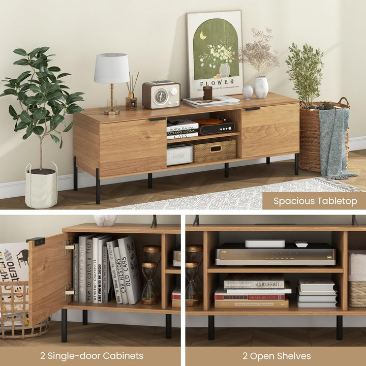 Giantex TV Stand for TVs up to 65”, Entertainment Center with Charging Station, 2 Cabinets, Open Shelves, 6 Sturdy Metal Legs