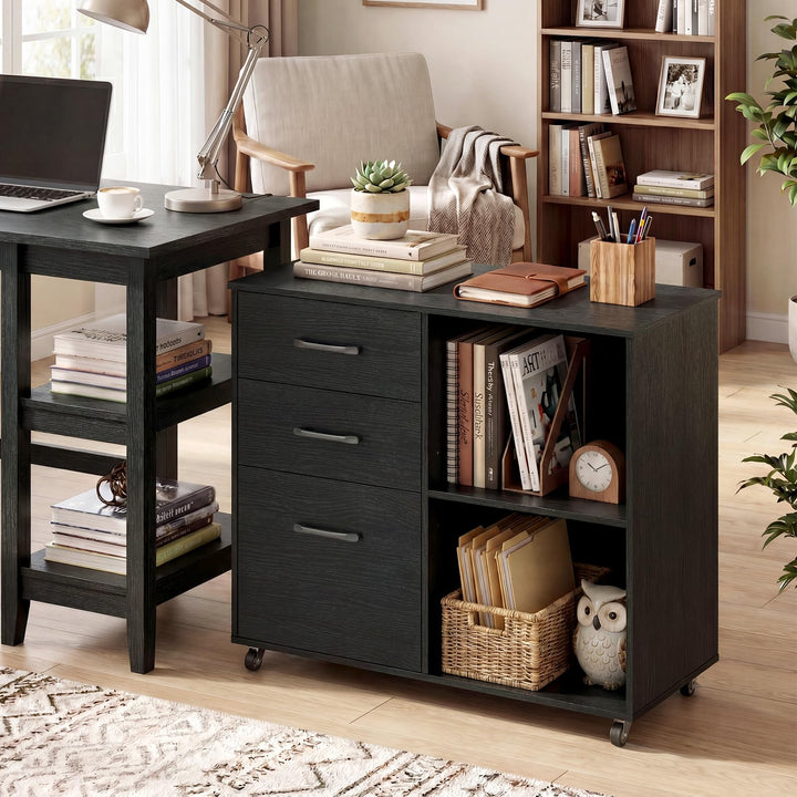Giantex 3-Drawer Mobile File Cabinet with Open Storage Shelves