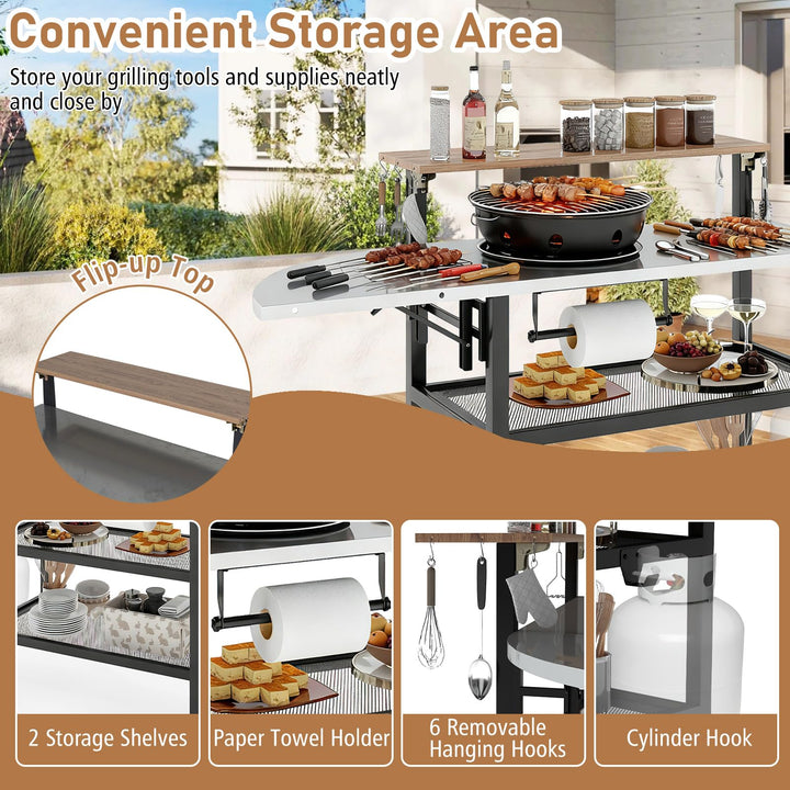 Giantex Outdoor Bar Table with Flip-Up Top & Foldable Side Table