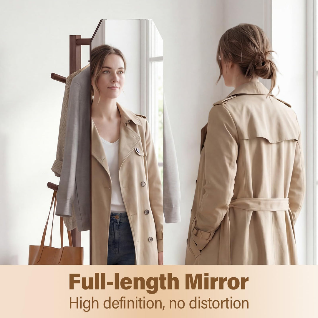 CHARMAID Swivel Full Length Mirror with Coat Rack