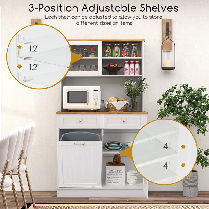Giantex 68” Tall Kitchen Pantry, Buffet Hutch w/Tilt Out Trash Can Storage Cabinet, 2 Drawer, Shelves