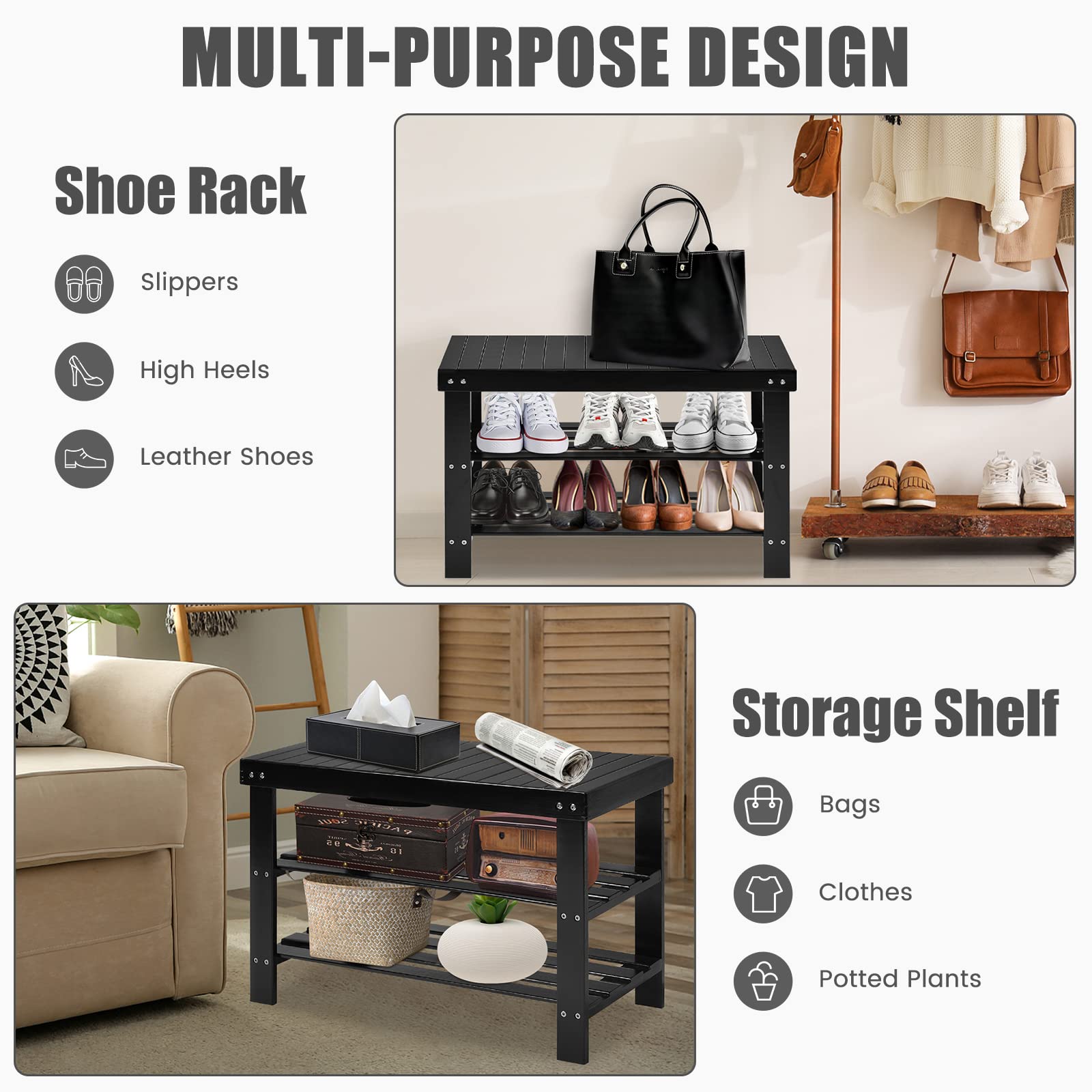 Giantex Entryway Shoe Bench, Bamboo Shoe Shelf Organizer Holds up to 6 Pairs