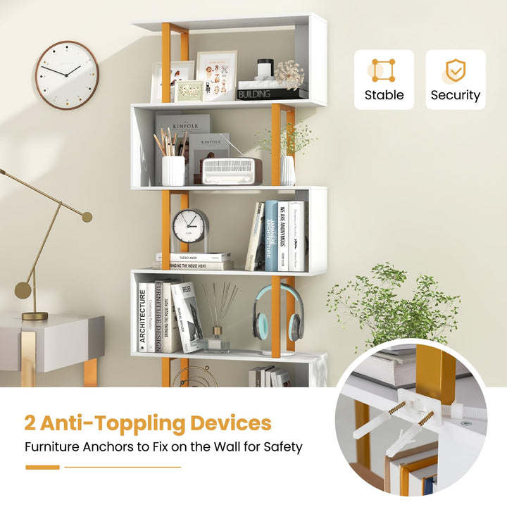 Giantex 6-Tier Modern S-Shaped Bookshelf with Anti-Tipping Kits