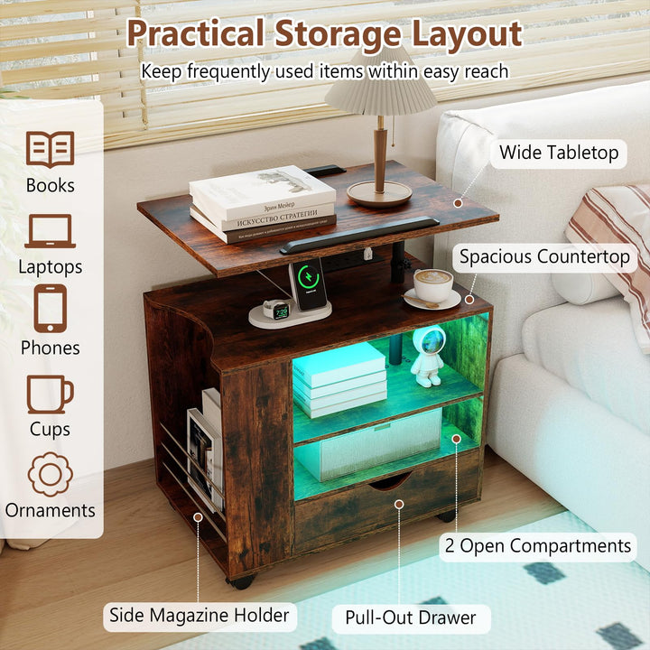 GIANTEX LED Rolling Nightstand with Adjustable 360° Swivel Laptop Tray
