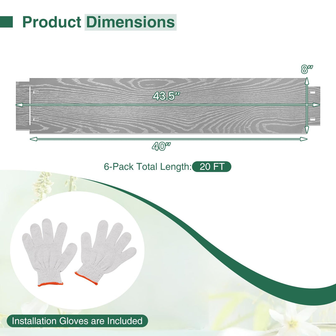 Giantex Galvanized Metal Landscape Edging 6 Packs 20FT Heavy-Duty Hammer-in Edging Border