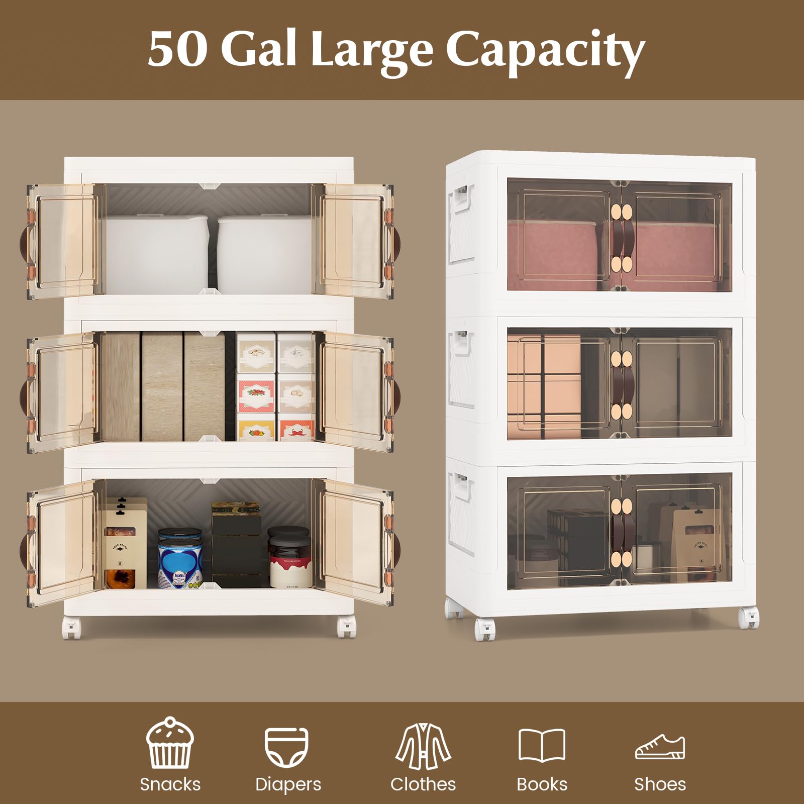 Giantex 3-Pack Storage Bins with Lids and Wheels, 50 Gal Total Capacity