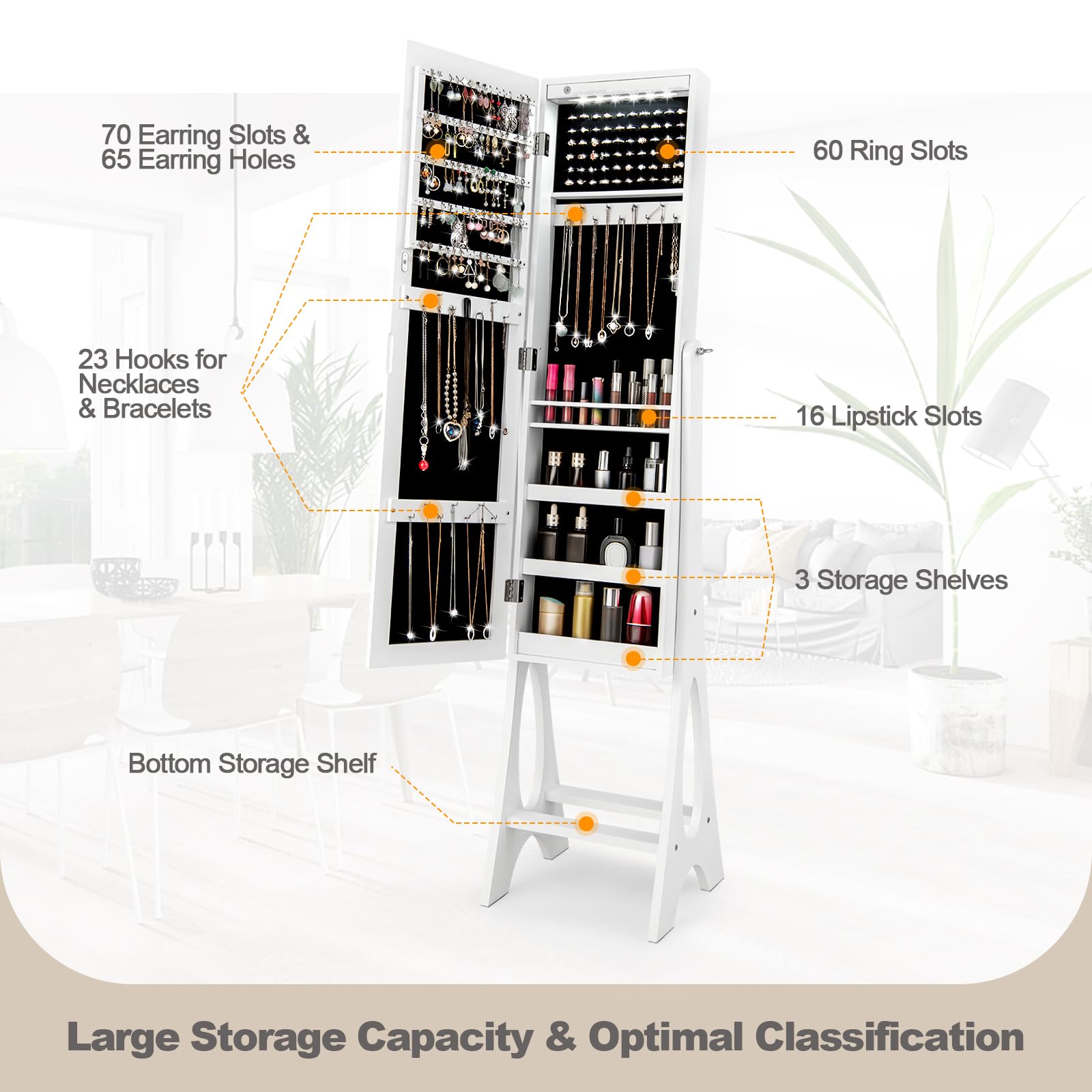 12 LEDs Jewelry Armoire Cabinet with Full-length Mirror - Giantex