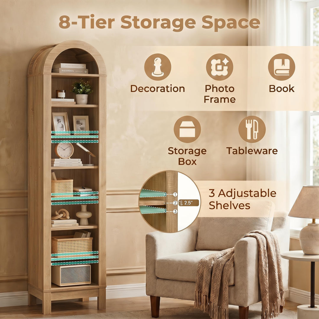 Giantex 71" Tall 8-Tier Arched Modern Bookshelf with 3 Adjustable Shelves (1/2)