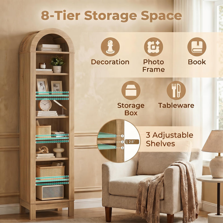 Giantex 71" Tall 8-Tier Arched Modern Bookshelf with 3 Adjustable Shelves (1/2)