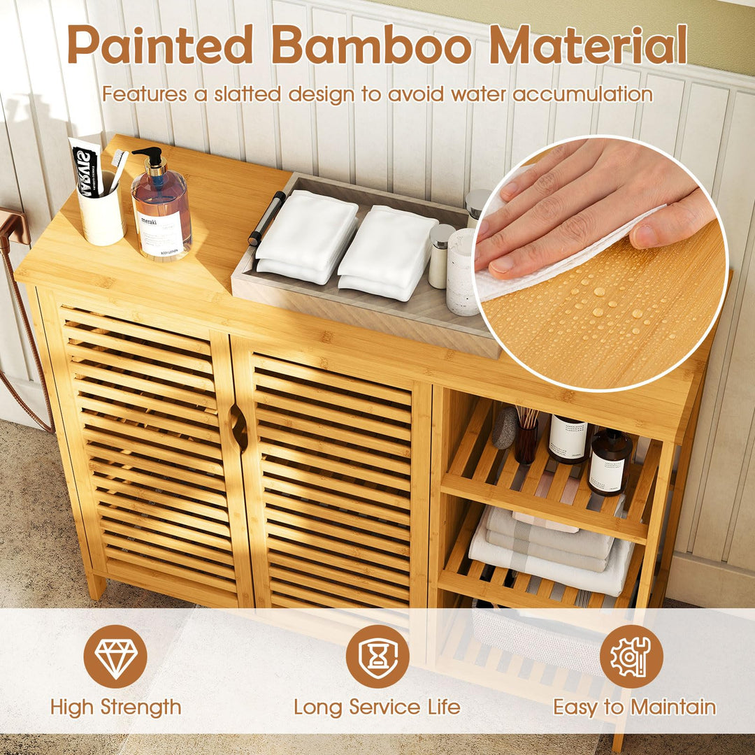 Giantex Bamboo Bathroom Storage Cabinet 2-Door Storage Organizer with Shelves