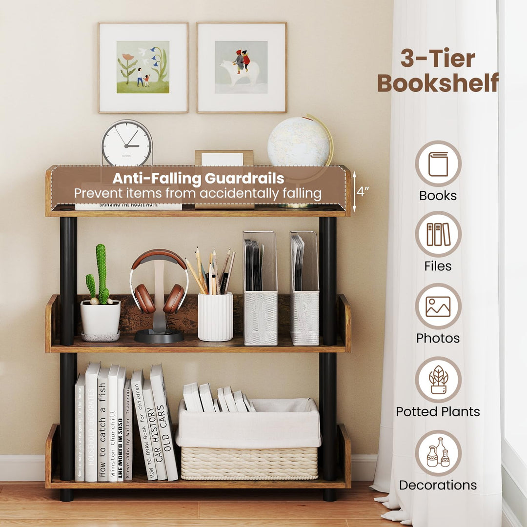 Giantex 3-Tier Bookshelf | 3 Shelf Bookcase for Living Room Bedroom Study