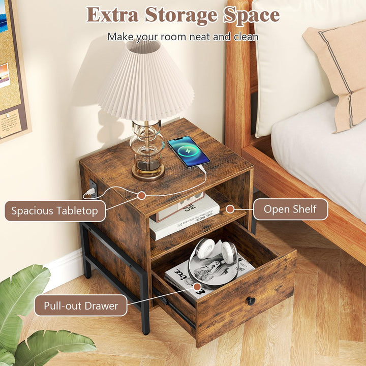 Giantex Nightstand with Charging Station