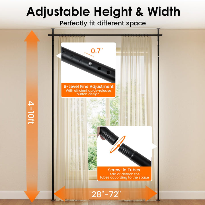 Giantex Room Divider Curtain Rod Adjustable 4-10 ft Height &amp; 28-72 in Width