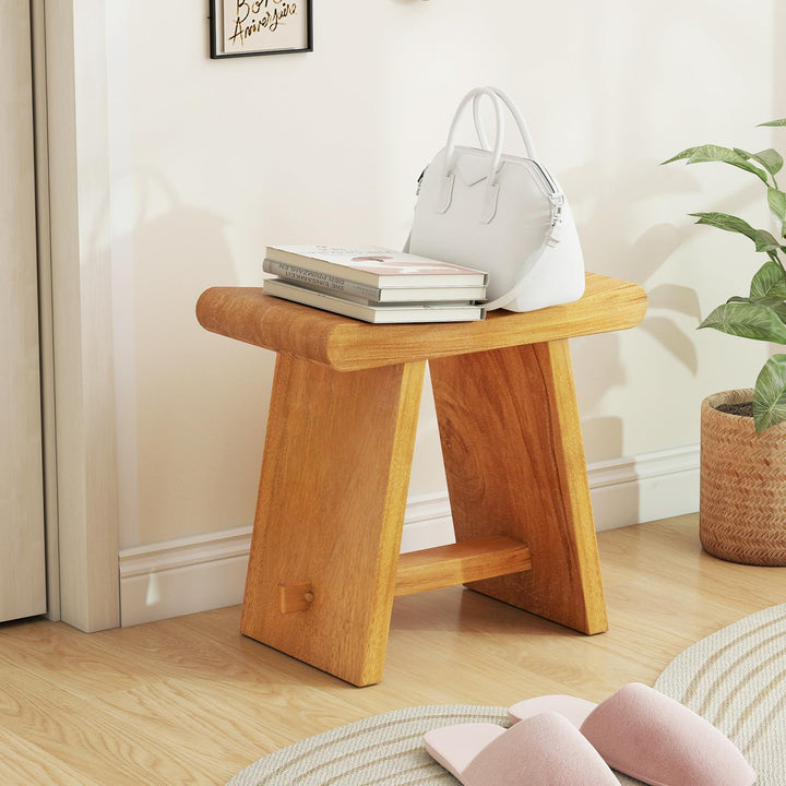 Giantex Teak Shower Bench Stool for Bathroom Fully Assembled Wooden Bath Seat 19.5''L x 12''W x 18''H