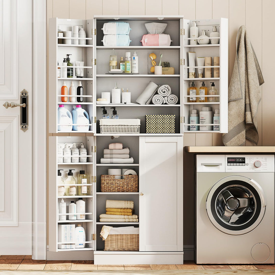 Giantex Kitchen Pantry Cabinet 65.5" Tall Kitchen Hutch w/8-Tier Storage Cabinet 16-Tier Door Shelves