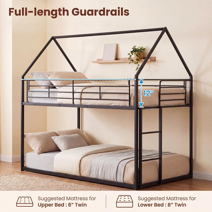 Giantex House-Shaped Twin Over Twin Metal Bunk Bed