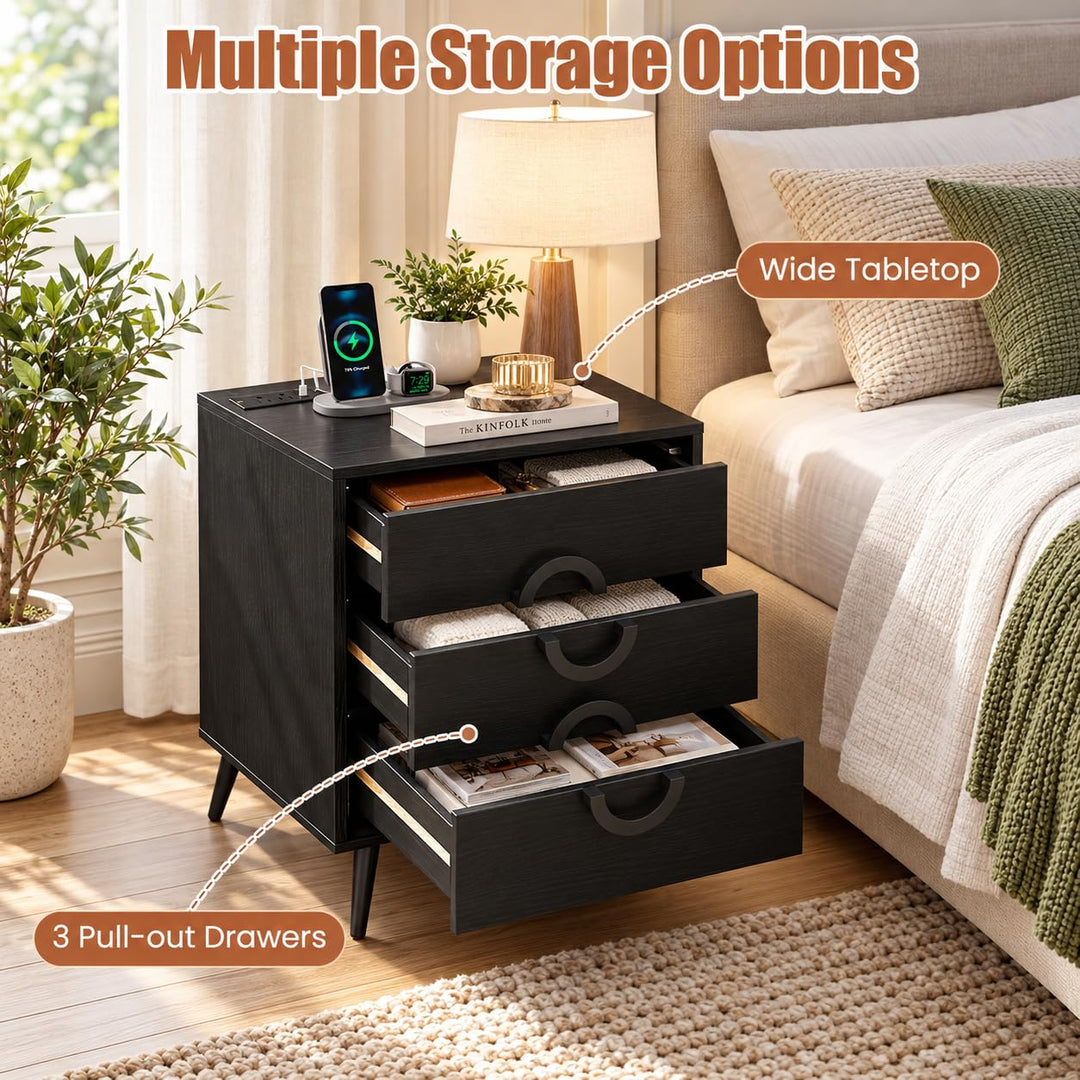 GIANTEX 3-Drawer Nightstand with Charging Station (1/2)