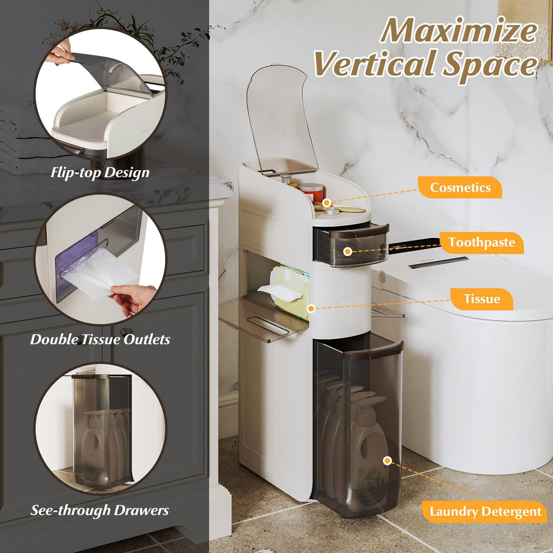 Giantex 4-Tier Narrow Bathroom Storage Cabinet with Drawers and Tissue Box