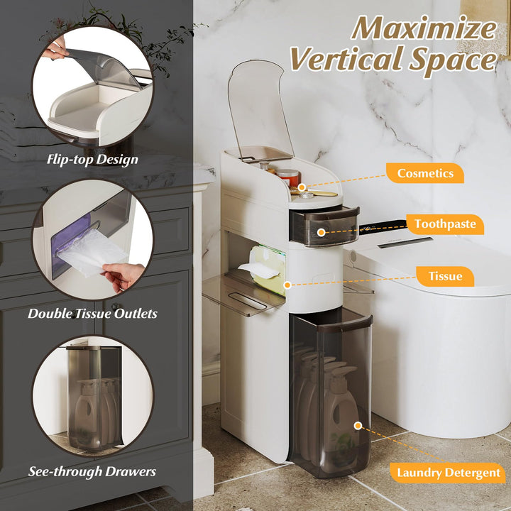 Giantex 4-Tier Narrow Bathroom Storage Cabinet with Drawers and Tissue Box