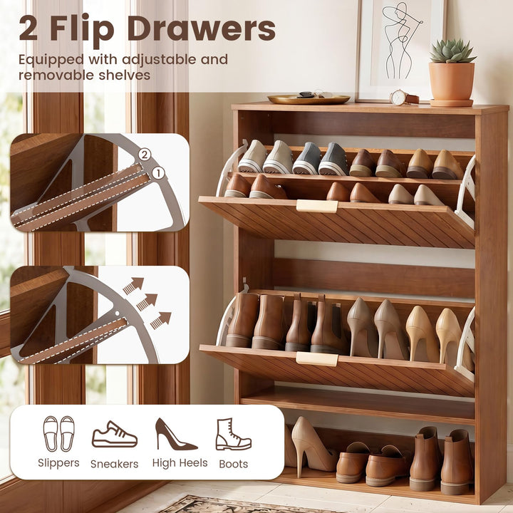 Giantex Shoe Storage Cabinet with 2 Flip Drawers