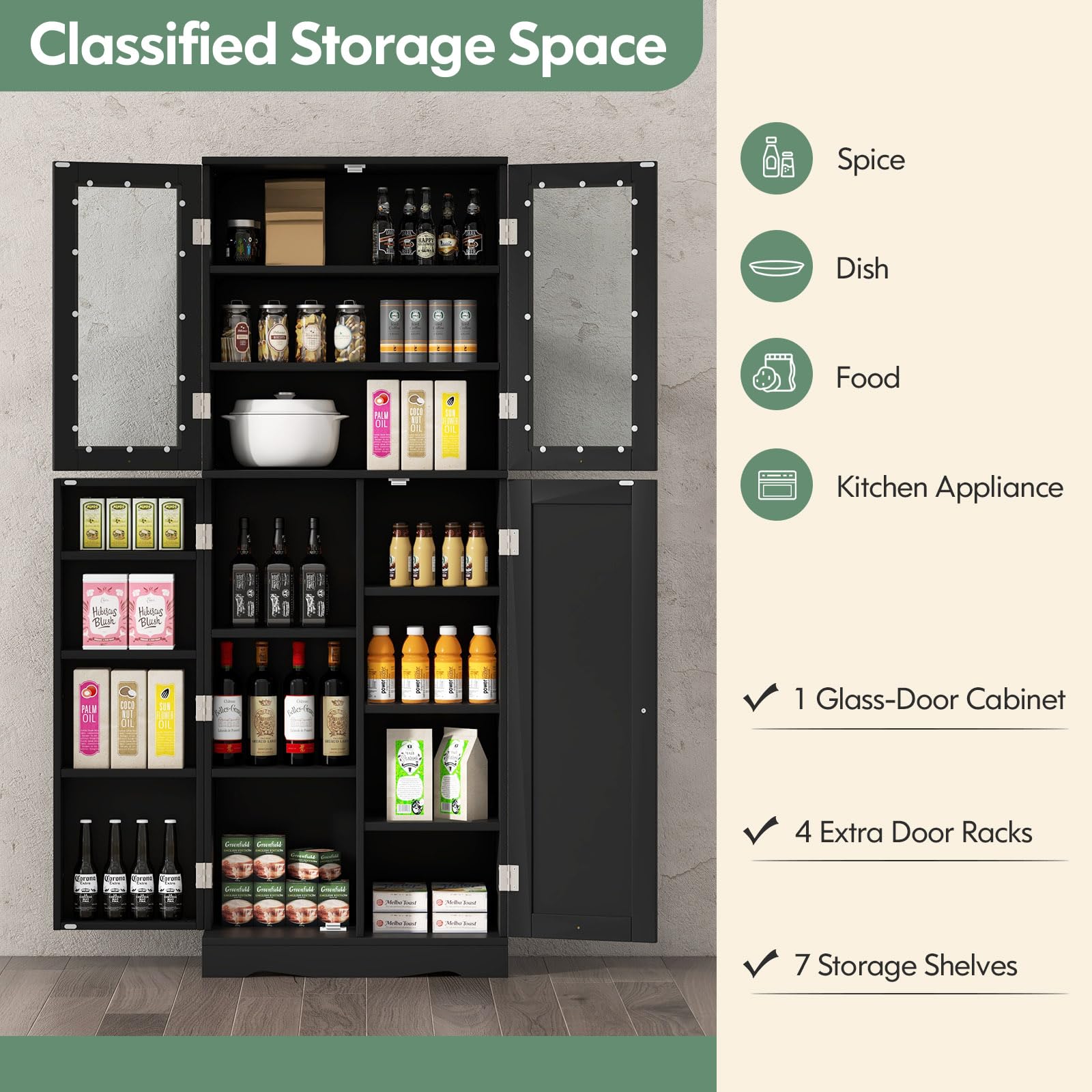 63.5 Pantry Organizers and Storage, Freestanding Tall Storage Cabinet for  Kitch