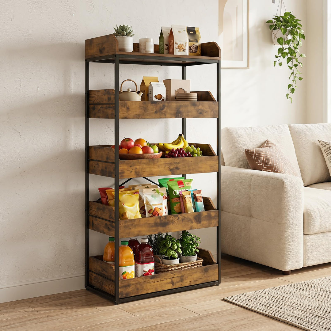 Giantex 5-Tier Industrial Utility Shelf with 4 Pull-out Drawers &amp; X-Shaped Metal Frame