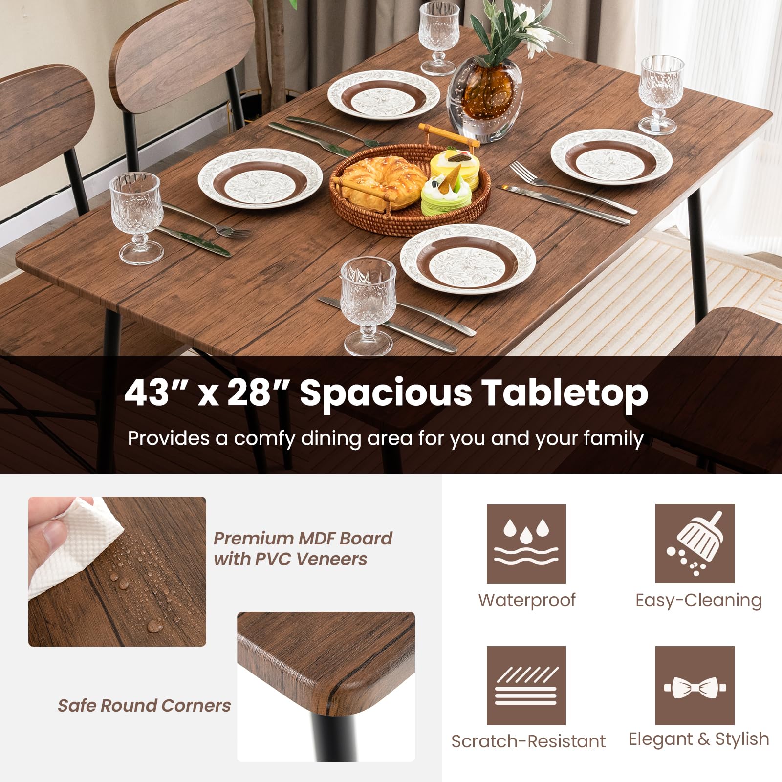 Giantex Dining Table Set for 4, Mid-Century Kitchen Furniture Set w/Kitchen Table, 4 Dining Chairs