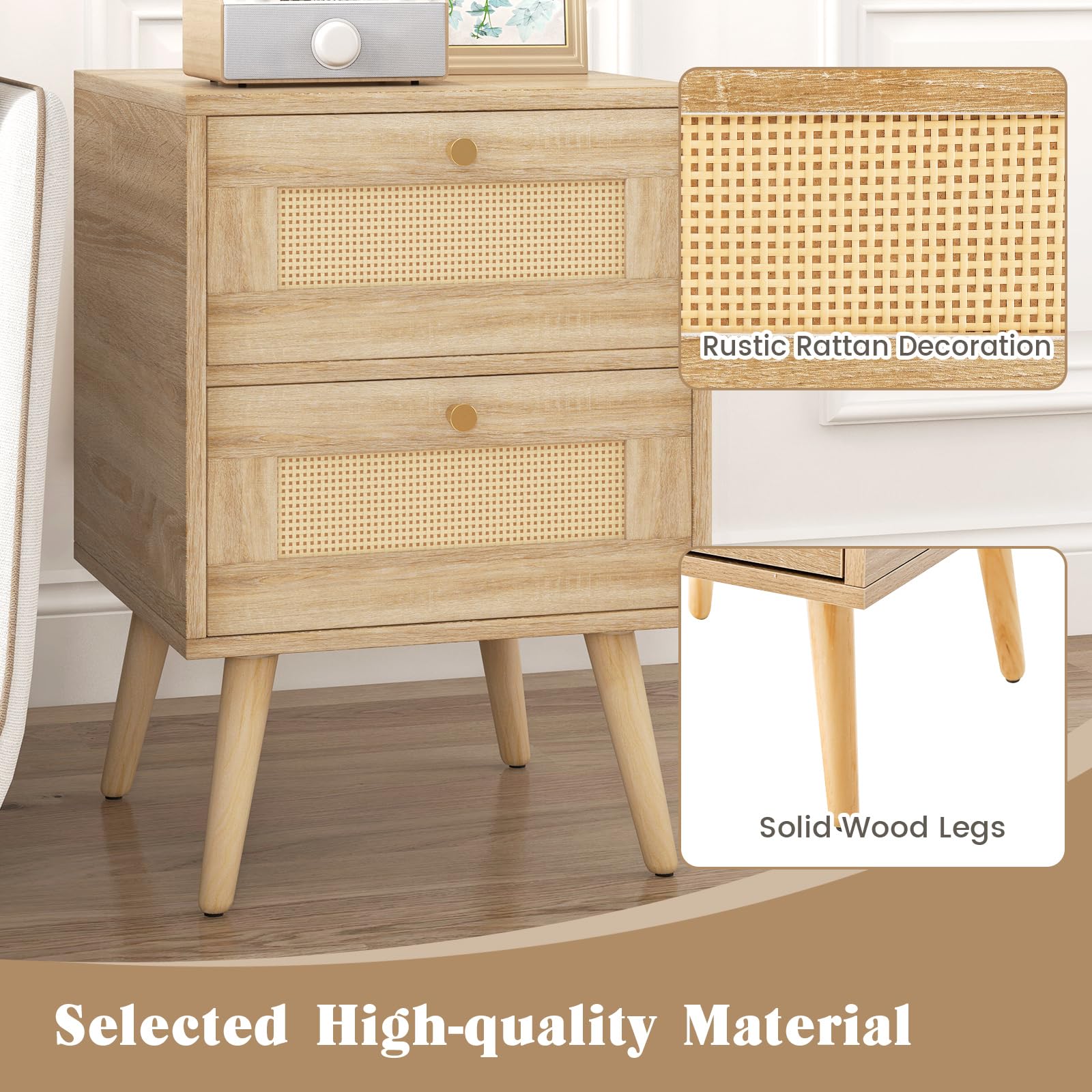 Giantex Rattan Nightstand Set of 2