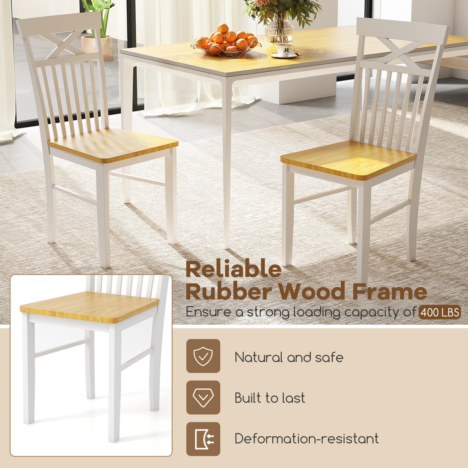 Giantex Wooden Dining Chairs Set of 2/4, Kitchen Chairs w/Rubber Wood Frame, High & Curved Slatted Backrest, Modern Armless Chairs