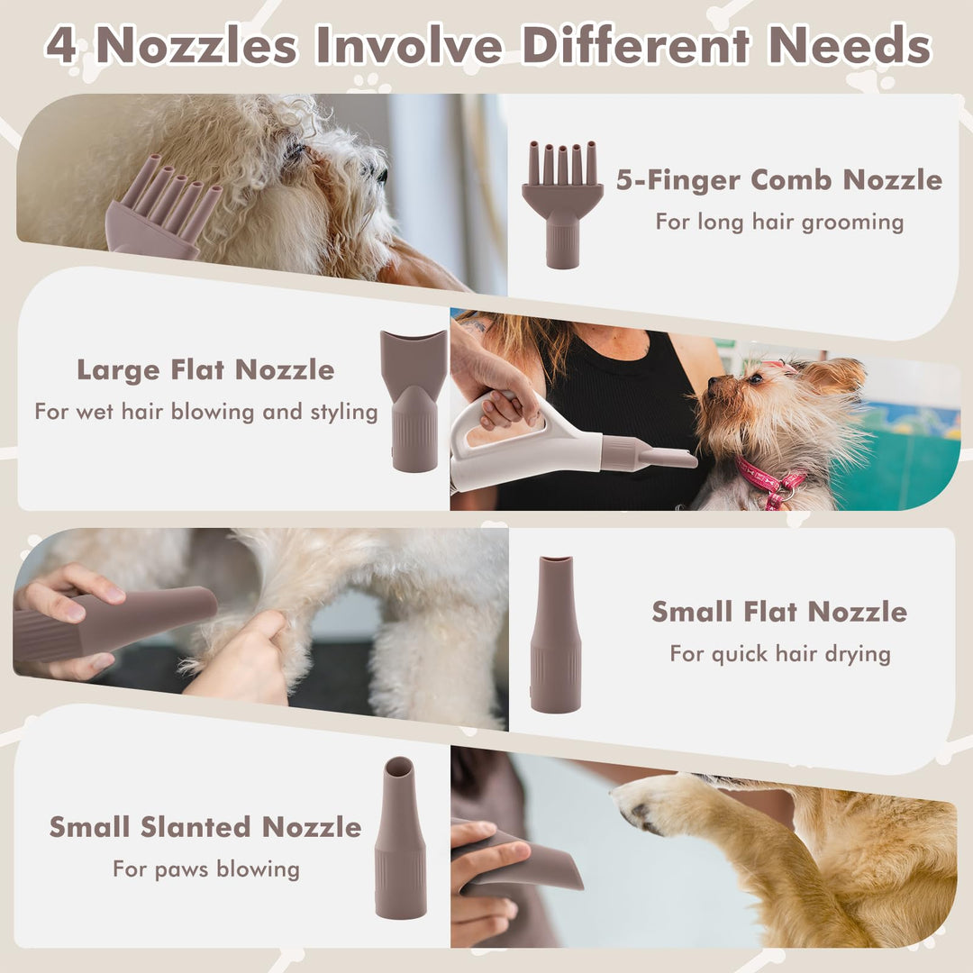 Giantex Dog Dryer, Dog Hair Dryer with Adjustable Air Speed and Temperature Control, 4 Nozzles, Negative Ion Function