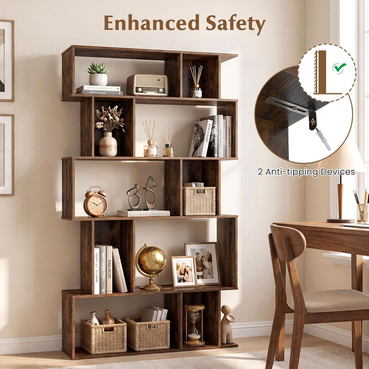 Giantex Geometric Bookshelf 5-Tier Bookcase with Open Shelves and Closed-back Cubes