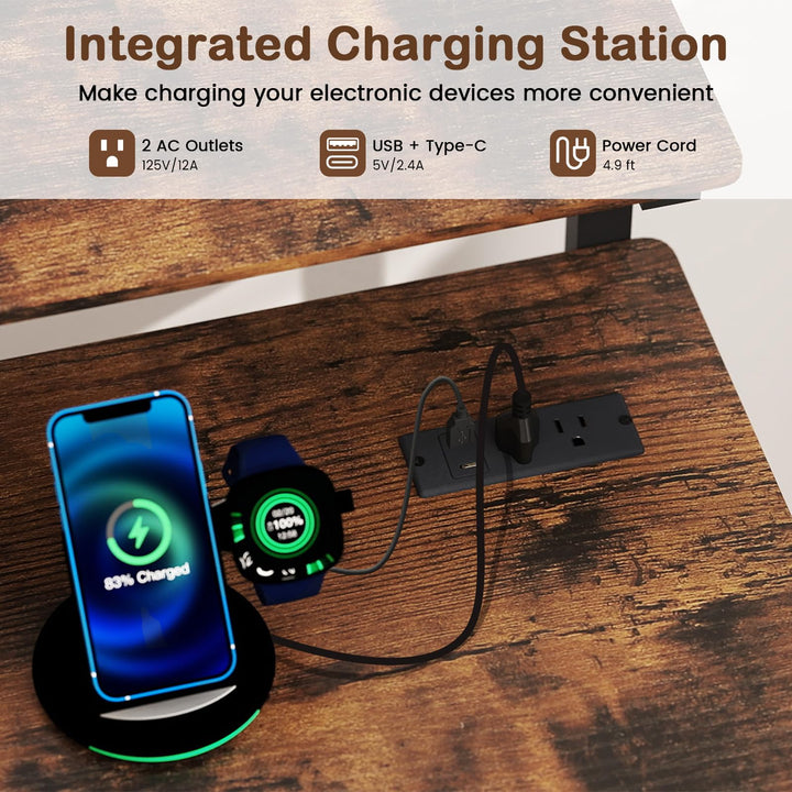 Giantex Rolling Small Desk with Storage | Compact Computer Desk for Small Spaces with Charging Station