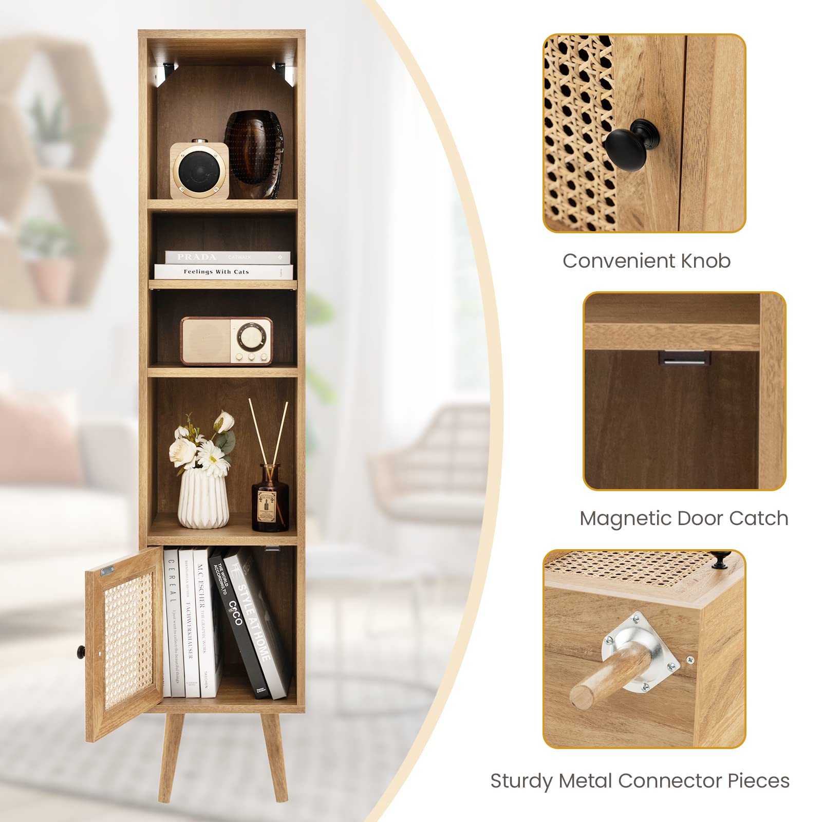 Giantex 54" Tall 4-Tier Bookcase with Door