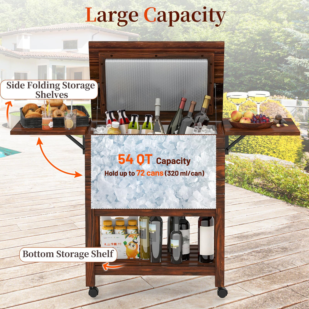 Giantex 54QT Wooden Patio Cooler Cart with Wheels