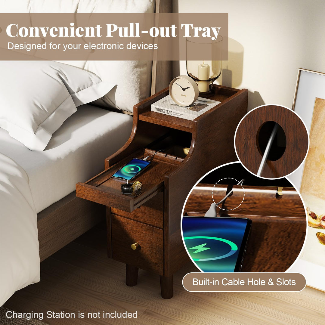Giantex Narrow Nightstand with 2 Drawers for Small Spaces