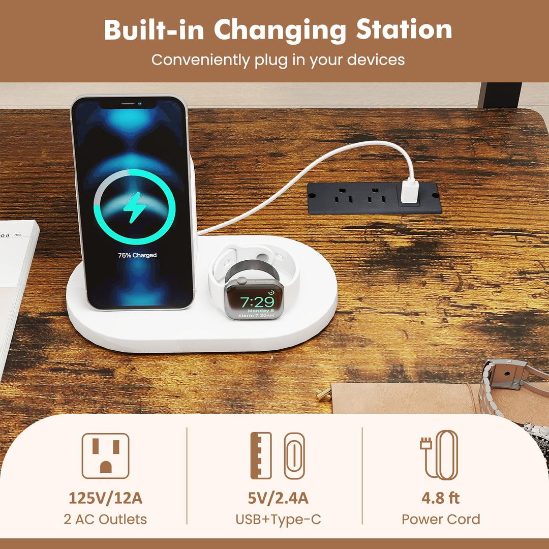 Giantex Rolling Computer Desk with Charging Station
