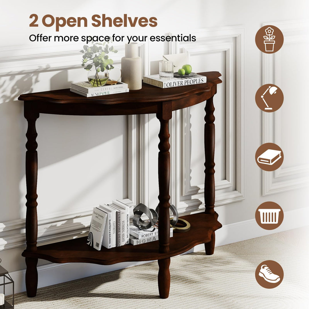 Giantex 42 Inch Half Moon Console Table with Shelf and Rubber Wood Legs