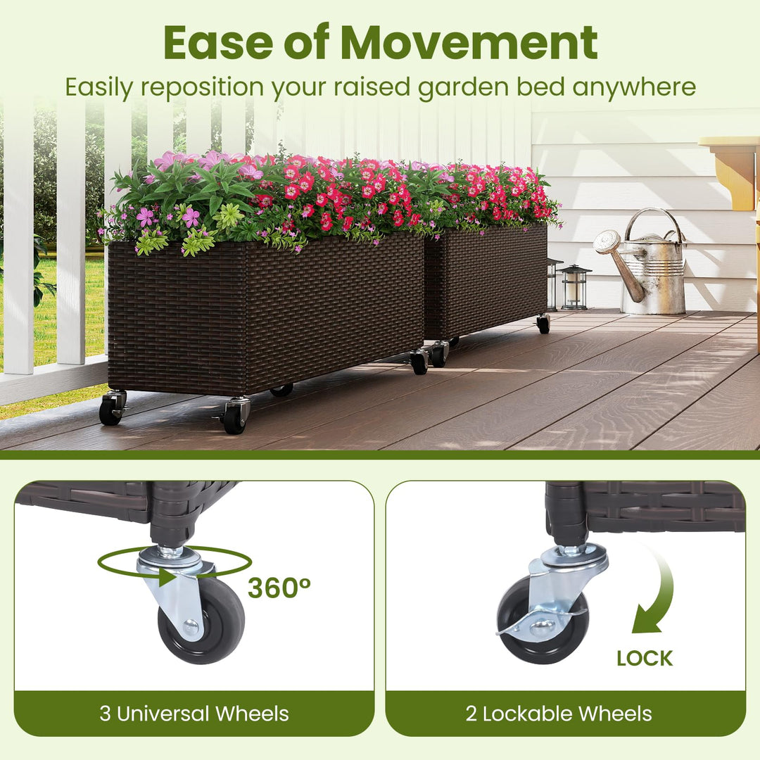 Giantex 38”x12”x14" Wicker Raised Garden Bed with Wheels