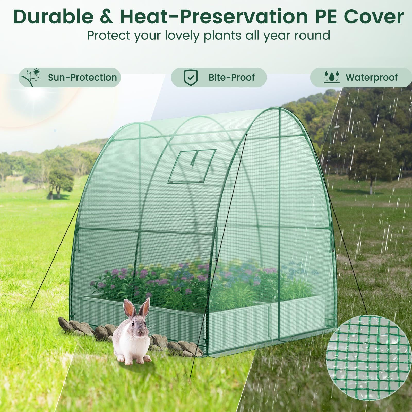Giantex 6x6x6.6 FT Greenhouse, Outdoor Wall-in Tunnel Greenhouse with Ground Stakes, Rope, 2 Zippered Doors